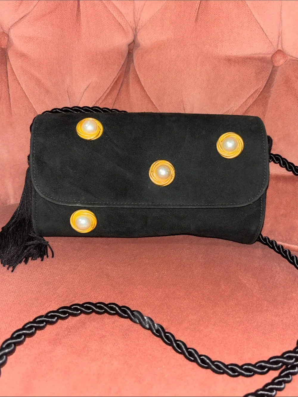 Vintage Susan Gail evening bag pearl detail small crossbody elegant timeless - Picture 2 of 15
